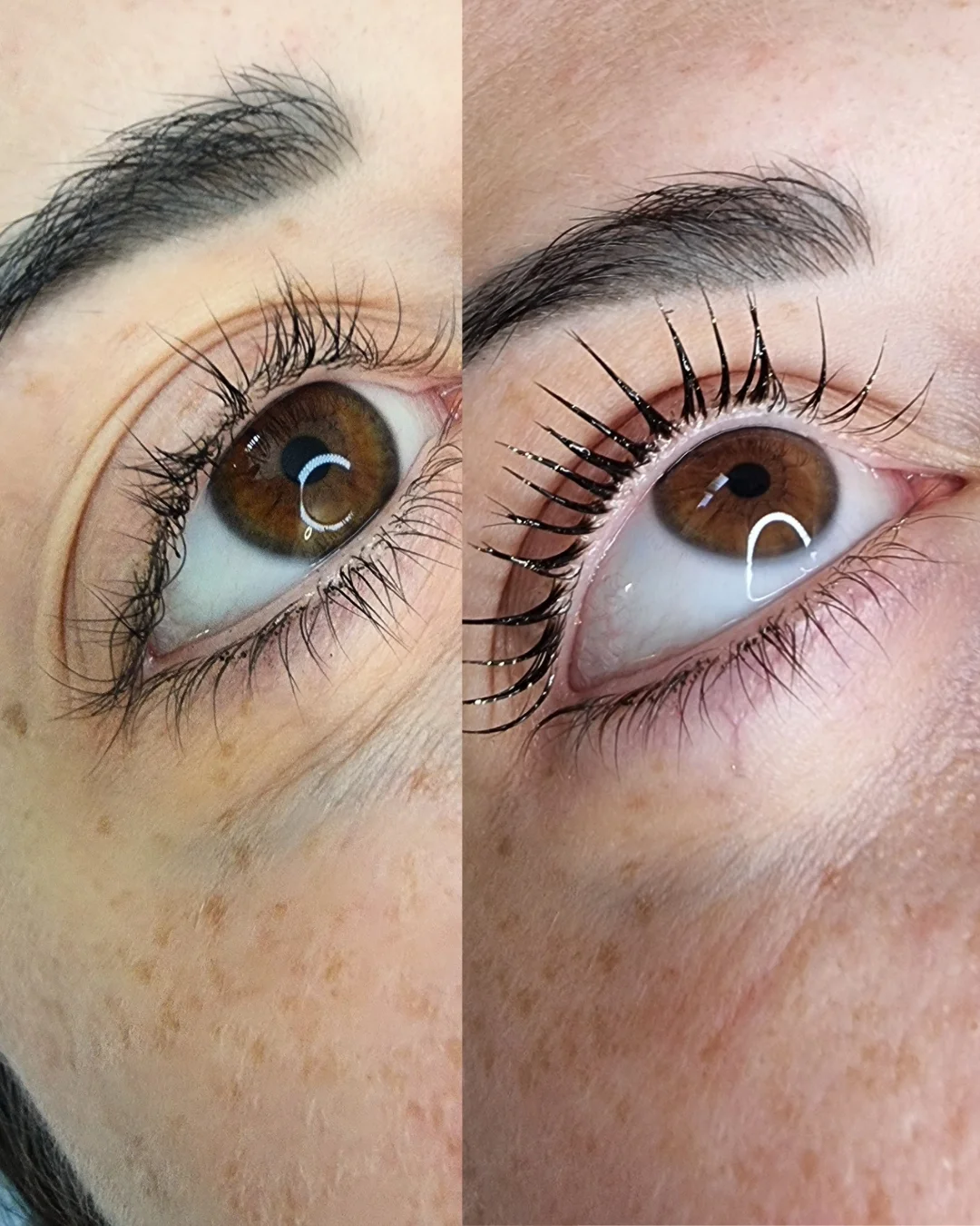 Correzione laminazione ciglia sbagliata prima e dopo — risultato studio Lena Lashes