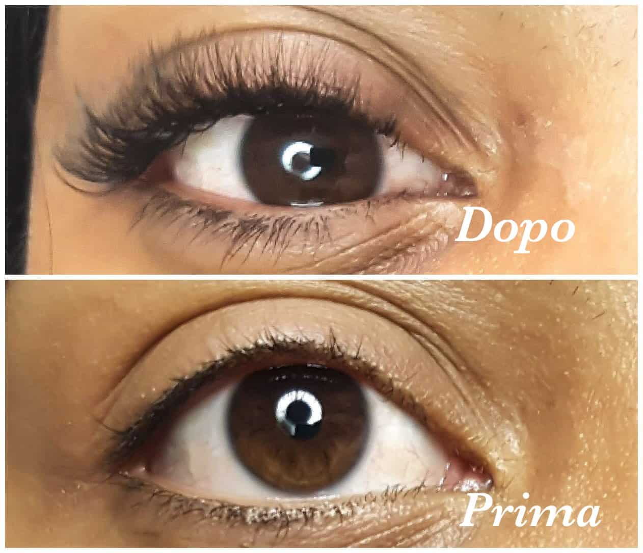 extension ciglia prima e dopo
